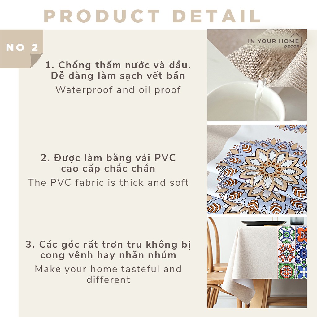 Khăn trải bàn cao cấp không thấm nước PVC vintage cổ điển sang trọng