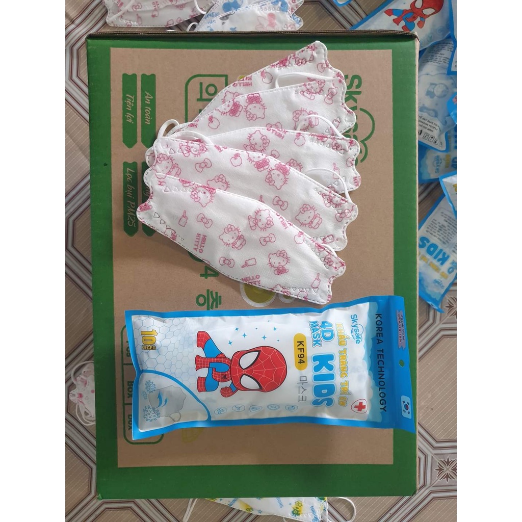 (Đủ Hình)-Khẩu trang 4d KF94 cho bé hình họa tiết siêu dễ thương( túi 10 cái)