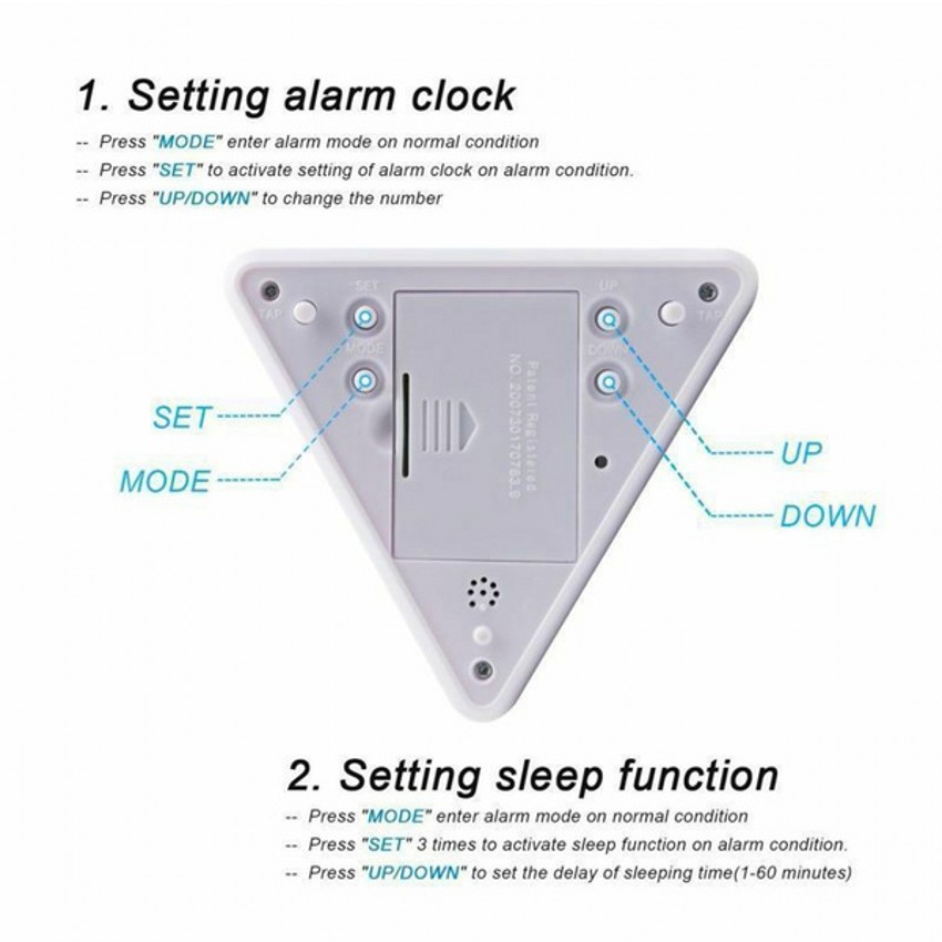 Đồng Hồ Báo Thức Điện Tử Hình Tam Giác Có Đèn Led 7 Màu