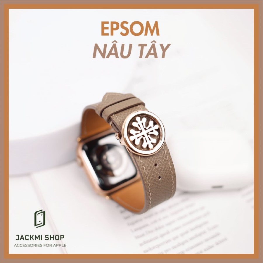 [BẢO HÀNH 1 NĂM] Dây Da EPSOM Nâu Tây Khoá Patek cho Apple Watch series 7/6/5/4/3/2/1