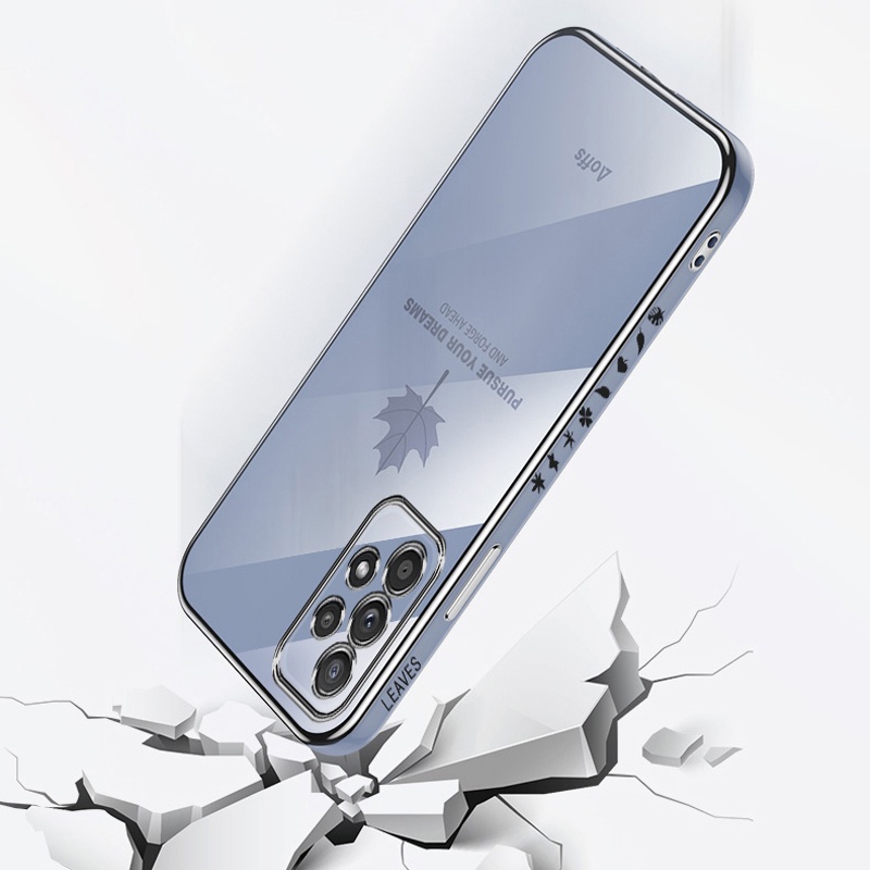 Ốp Điện Thoại KOOSUK Bằng Silicon Mạ Khung Vuông Họa Tiết Lá Phong Cho Samsung Galaxy A52 A72 A32 A21S A51 A52S A10S A20S