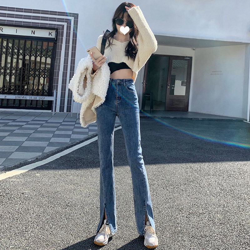 Quần Jeans Nữ Lưng Cao Xẻ Ống Thời Trang Hàn Quốc 9fen Ku 2021