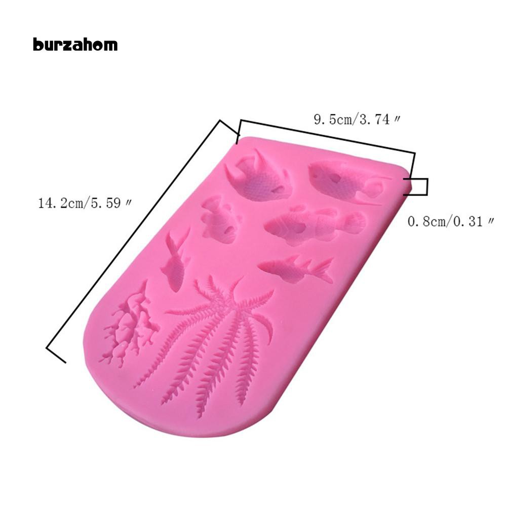 Khuôn làm bánh silicone kiểu dáng chú cá cùng sinh vật biển độc đáo 14.2cm x 9.5cm x 0.8cm