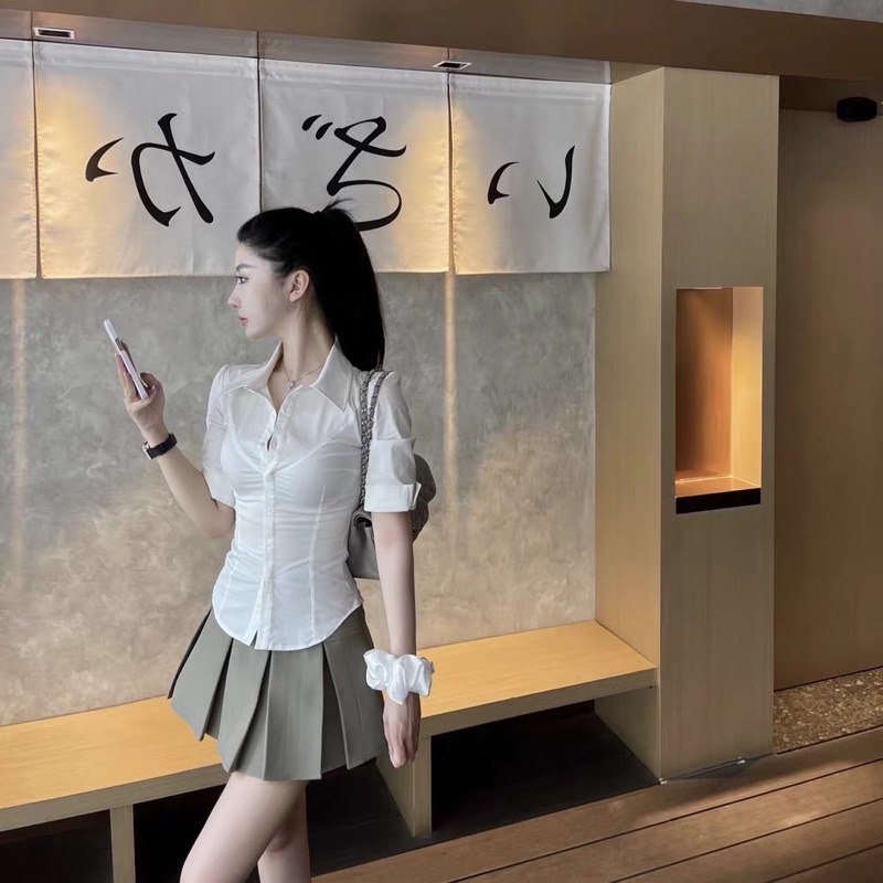 SET ÁO SƠ MI TRẮNG ÔM BODY MIX CHÂN VÁY TENNIS PHONG CÁCH SANG CHẢNH CHIC GIRL