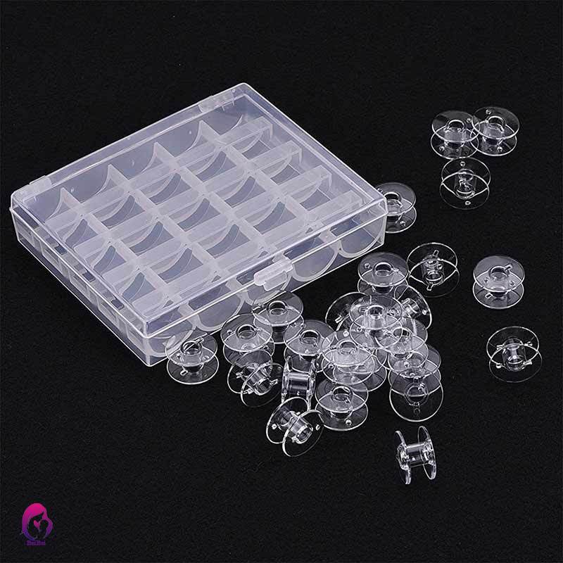 ♦♦ 25Pcs Empty Bobbins Sewing Machine Spools Clear Plastic with Case Storage Box for Brother Janome