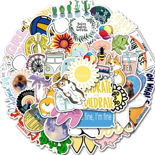 Set 50 Sticker Thiết Kế Dễ Thương Chống Thấm Nước Để Trang Trí Vali