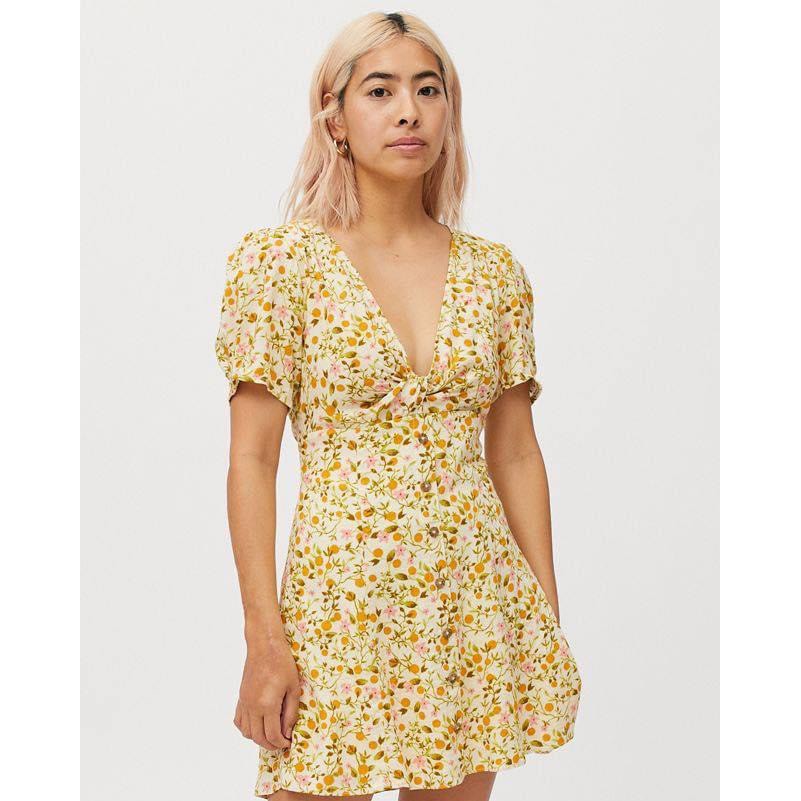 Đầm Urban Xoắn Ngực Bo Lưng Hoa Nhí Vàng - LILAC