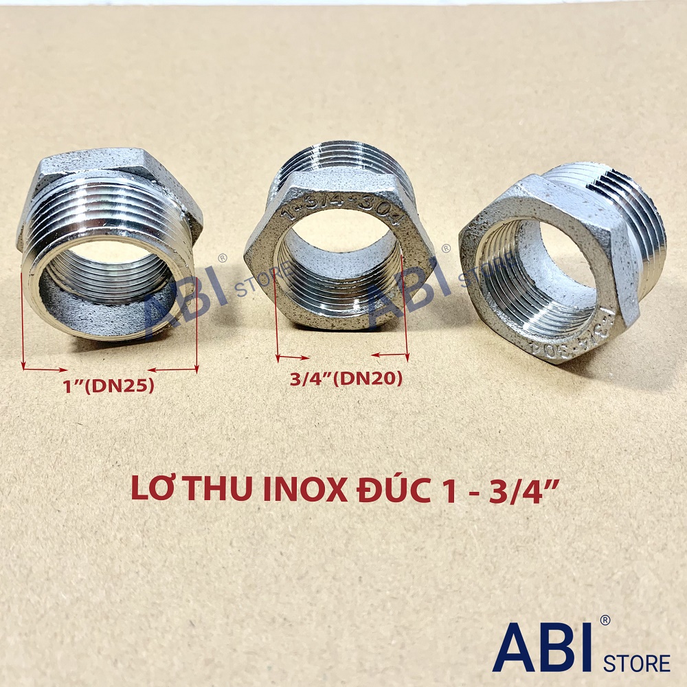 Lơ inox thu ren ngoài 34 về ren trong 27 đúc dày, cà rá thu 1-3/4''