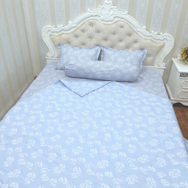 BỘ GA CHUN +2 VỎ GỐI CHỮ NHẬT + 1 GỐI ÔM COTTON HOA CÚC NHÍ CHUYÊN SỈ LẺ QM HOT DEAL