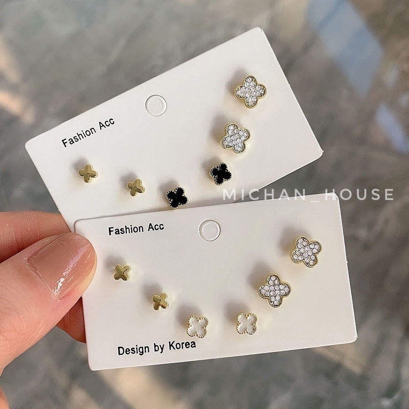 Hoa tai cỏ 4 lá may mắn, hoa tai Hàn Quốc
