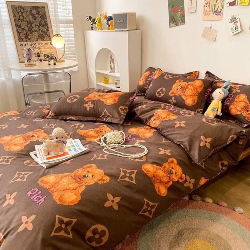 Bộ chăn ga gối cotton poly Emmibedding Store gấu nâu