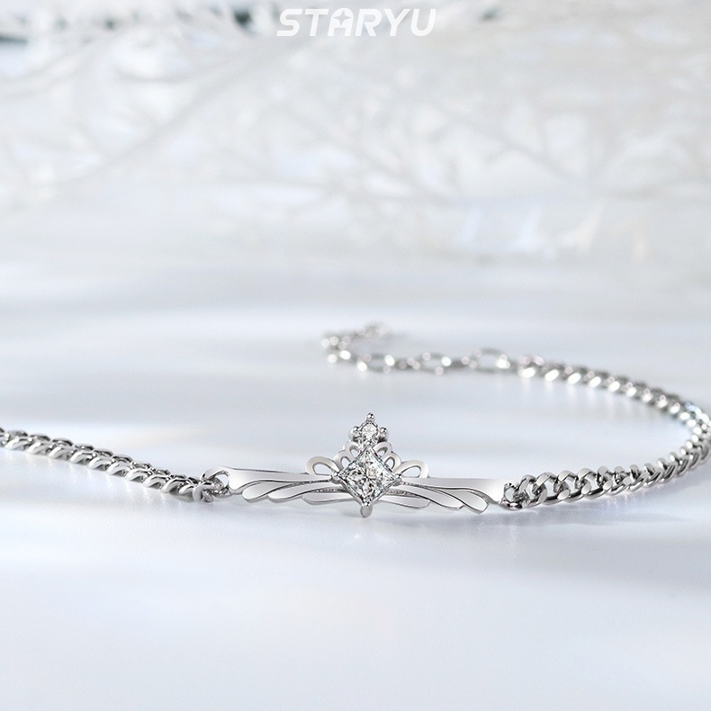 Vòng Tay Bạc 925 Đính Đá Zircon Hình Vương Miện Có Thể Điều Chỉnh Thời Trang Cho Cặp Đôi