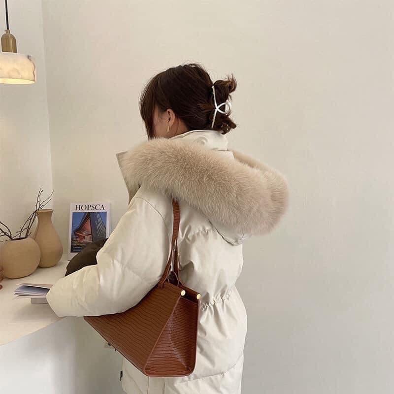 Áo phao trần bông có mũ lông hàng Quảng châu