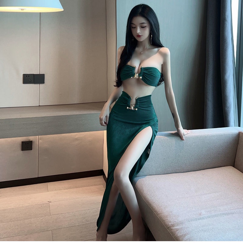 Đầm Quây Một Mảnh Dáng Ôm Ngực Phối Dây Đan Chéo Ngực Siêu Ngắn Gợi Cảm