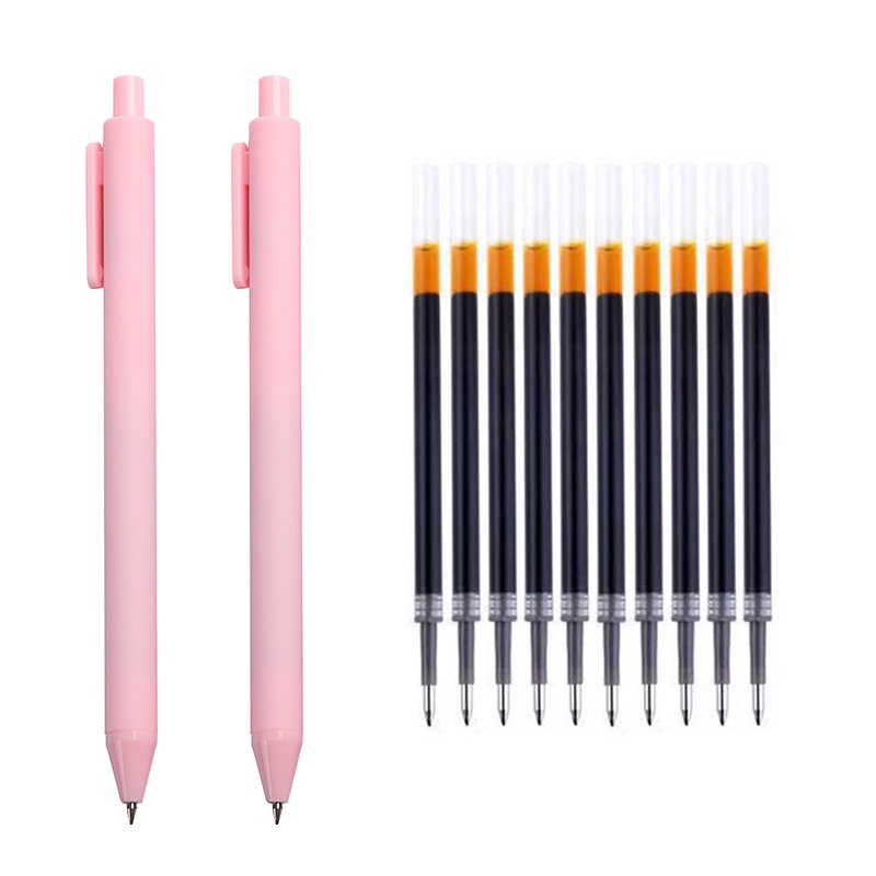 Set 2 bút mực gel ngòi 0.5mm kèm 10 ruột bút thay thế tiện lợi