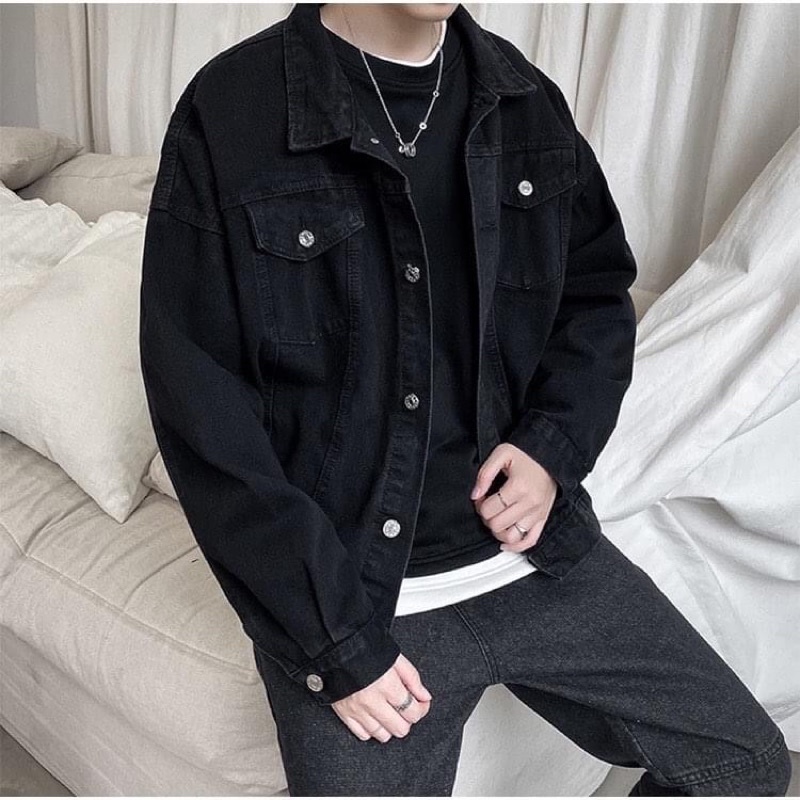 ÁO KHOÁC JEANS ĐEN TRƠN UNISEX FROM RỘNG