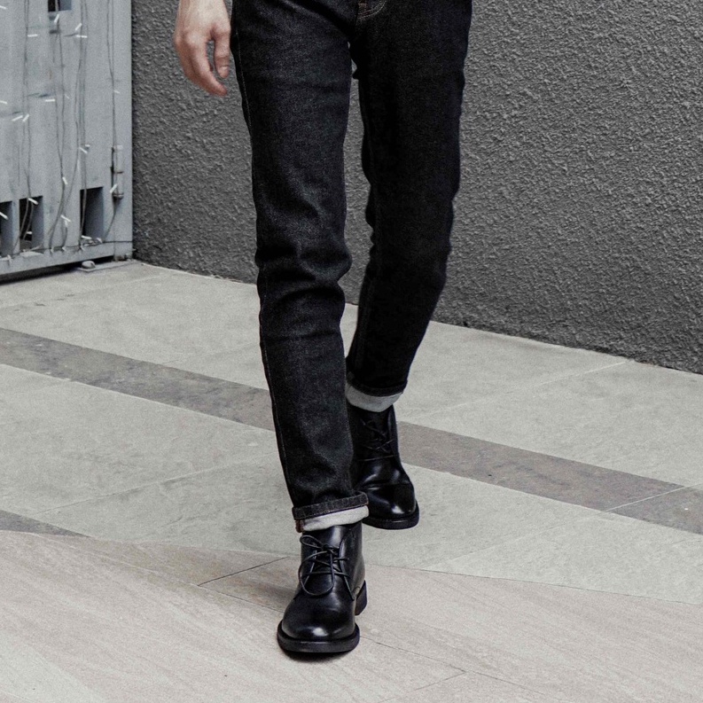 Giày boot công sở nam CHUKKA cổ lửng màu đen, giày văn phòng da bò thật TONKIN