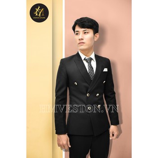 Bộ vest nam 6 nút màu xanh đen ôm body