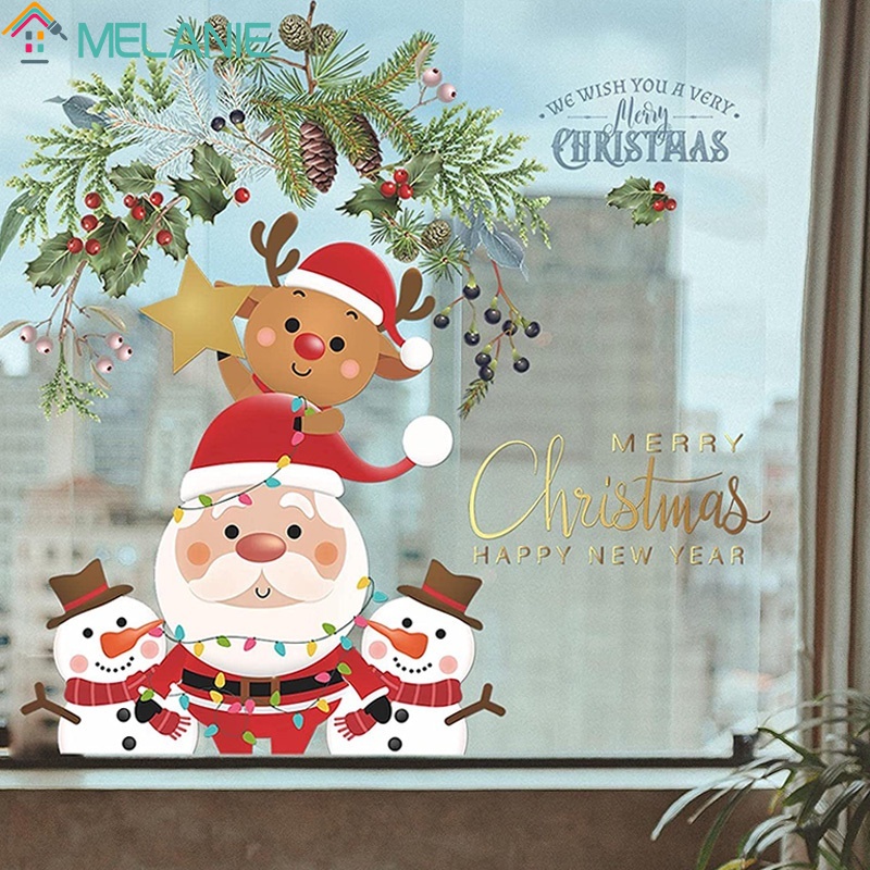 Nhãn dán tường tự dính họa tiết ông già noel người tuyết hoạt hình sáng tạo trang trí Giáng sinh cho nhà cửa