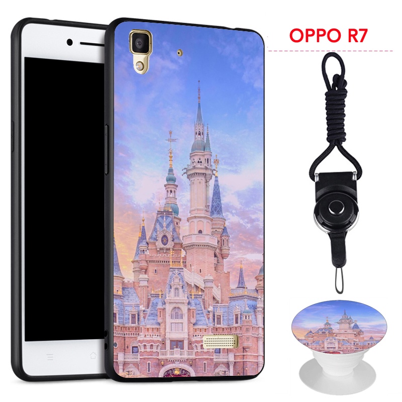 Ốp Điện Thoại Silicon Túi Khí Chống Va Đập In Hình Lâu Đài Disney Có Dây Đeo Cho OPPO R7 / R7 Lite
