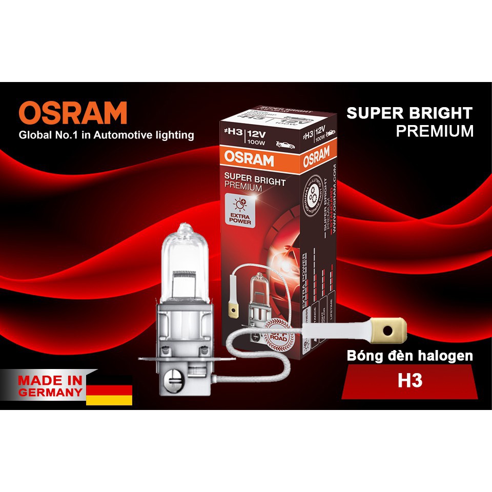 Bóng đèn halogen OSRAM SUPER BRIGHT PREMIUM H3 12v 100w - Nhập Khẩu Chính Hãng