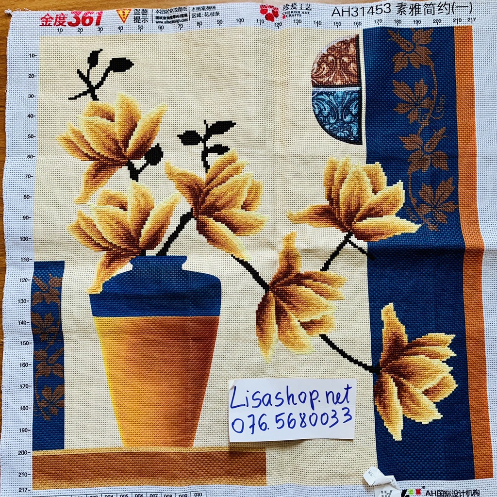 Tranh thêu chữ thập BÌNH HOA đã thành phẩm 59x56cm đã thêu 31453