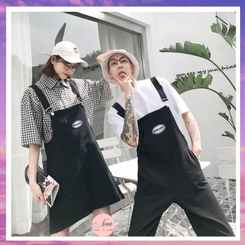 Set Yếm Đôi Đen Trắng Caro Thêu Logo UNISEX NinaStore (Có Sẵn)