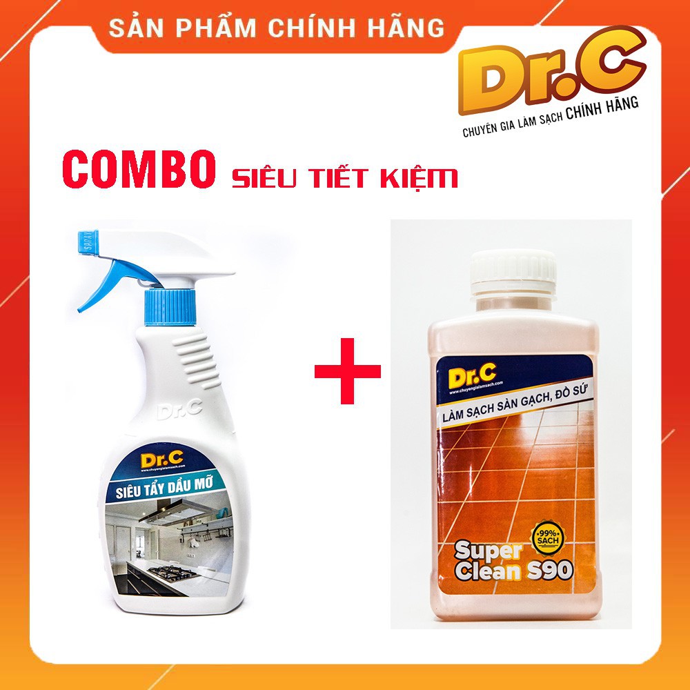 [FLASH SALE] Combo Dr.C CHÍNH HÃNG siêu tiết kiệm ( Siêu tẩy dầu mỡ Dr. C + Làm sạch sàn gạch, thiết bị men sứ Dr.C