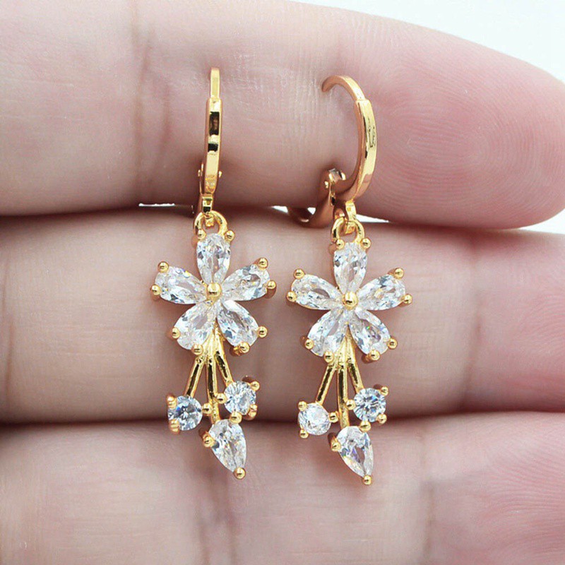 Khuyên tai hình bông hoa đính đá topaz zircon thời trang thanh lịch cho nữ