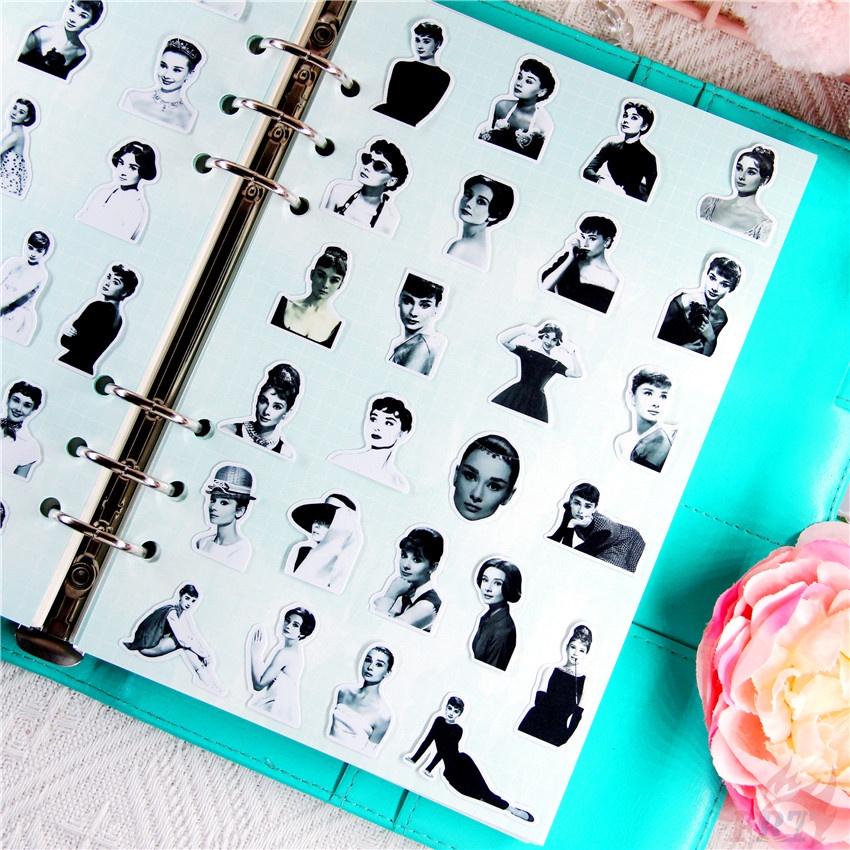 ★★★ Audrey Hepburn Q-1 Classical Black &amp; White Diary Manual Stikers ★★★ 50pcs/set DIY Fashion Album Decor Stikers