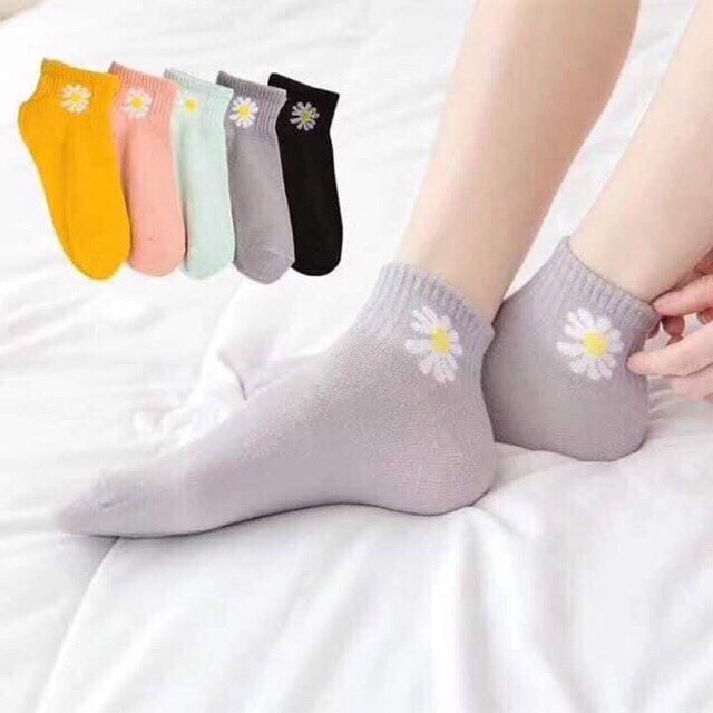 Set 10 Đôi Tất Nữ, Vớ Nữ Hình Gấu, Hình Hoa Cúc Kèm Túi Đựng Siêu Xinh