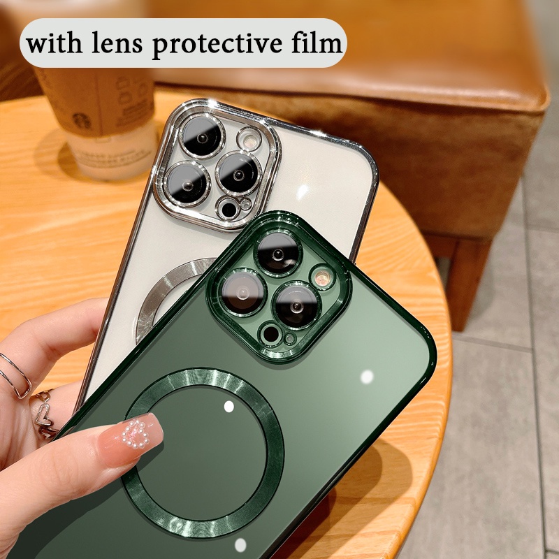 Ốp Điện Thoại Mềm Trong Suốt Mạ Viền Bảo Vệ Ống Kính Sạc Không Dây Cho iPhone 14 12 13 Pro Max 14 Plus