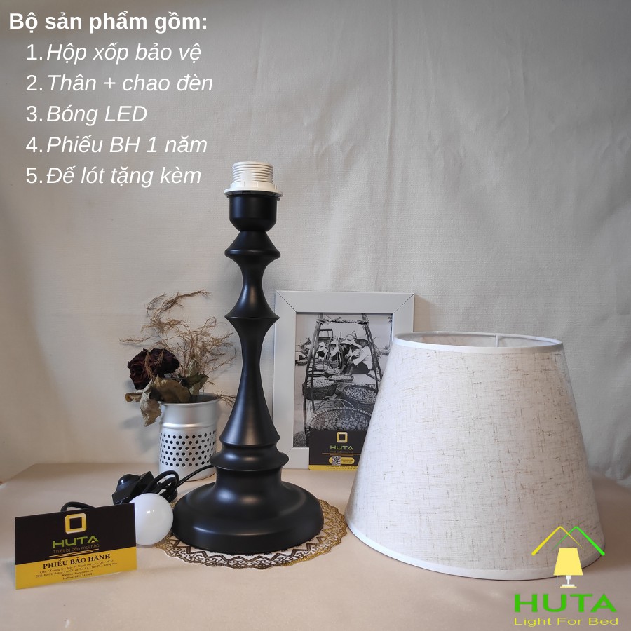 Đèn Ngủ Để Bàn Cao Cấp Điều Chỉnh Độ Sáng, Ánh Sáng Vàng Ấm, Chao Vải, Bóng Led, Dùng Decor Phòng Ngủ, Mã T2