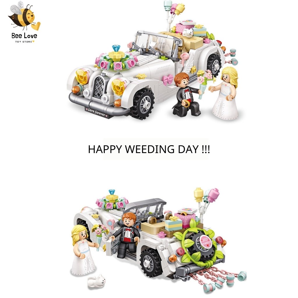 Đồ chơi lắp ráp xe ô tô, đồ chơi thông minh cho bé xe cưới hạnh phúc ngộ nghĩnh đáng yêu phát triển tư duy