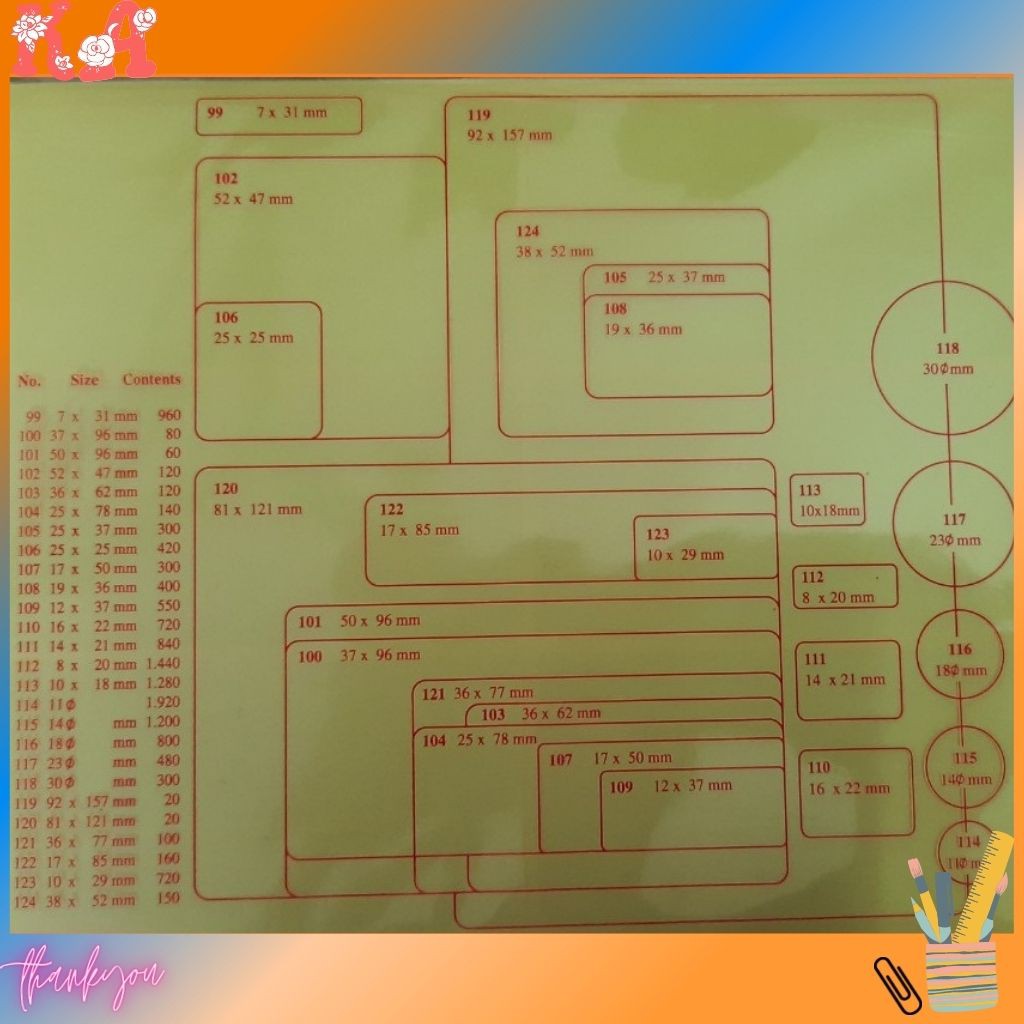 Giấy Tomy, nhãn dán Tomy A5 các cỡ 99 - 124