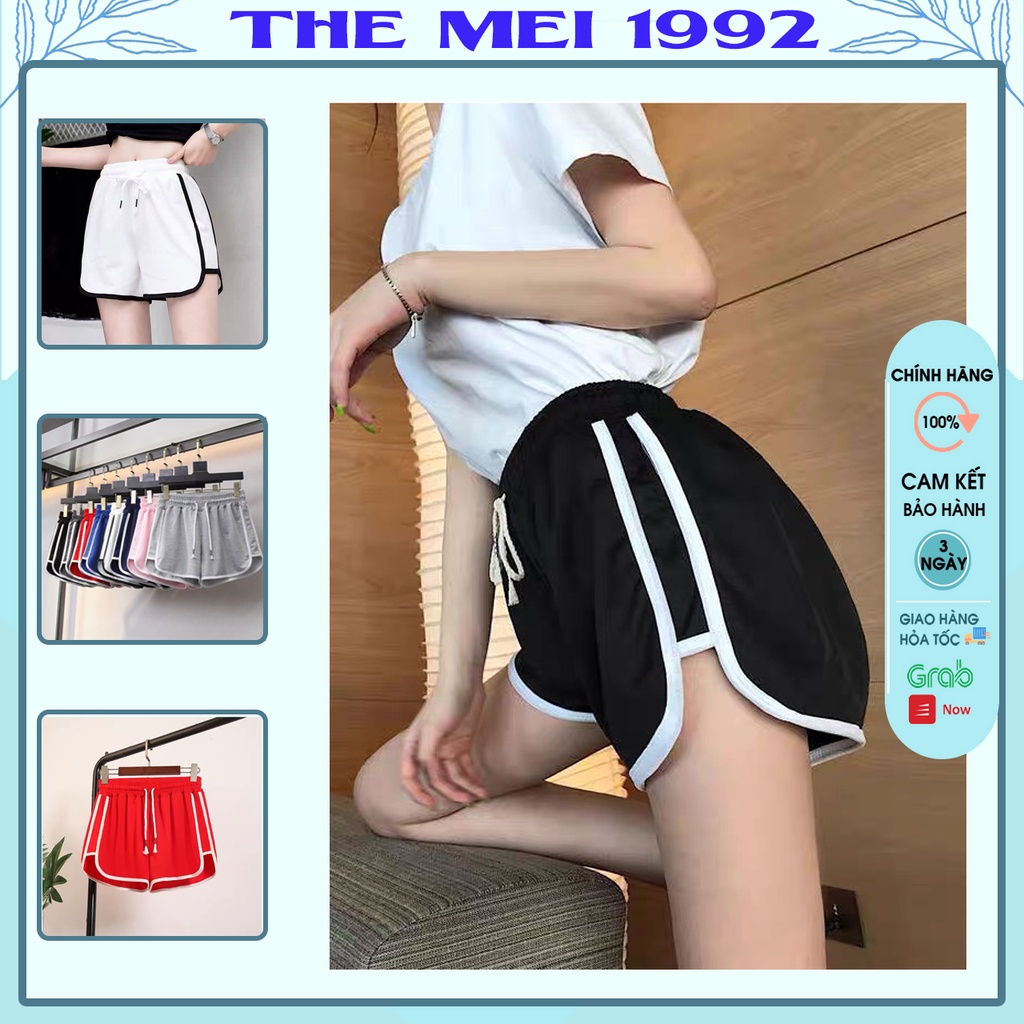 Quần đùi short nữ THE MEI 1992 cao cấp - Quần sooc nữ viền kẻ bắt mắt cạp chun nâng mông phong cách thể thao thời trang