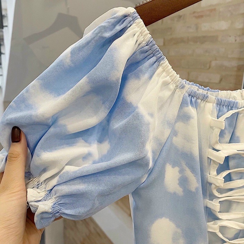 Đầm Loang Xinh JANII DRESS trẻ trung năng động điểm nhấn đan dây trước ngực chất vải lụa loang form chuẩn | BigBuy360 - bigbuy360.vn