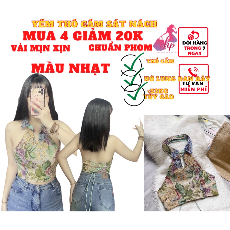 Áo kiểu yếm cổ bẻ croptop hở lưng đan dây thổ cẩm nữ đẹp ôm body cực sexy mẫu mới thời trang 2021