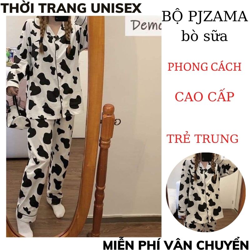 Bộ Pijama Bò Sữa- Bộ Ngủ Dáng Dài -Bò Sữa Dài Tay Ulzzang Hot 2021-  Mặc Nhà THỜI TRANG 1989