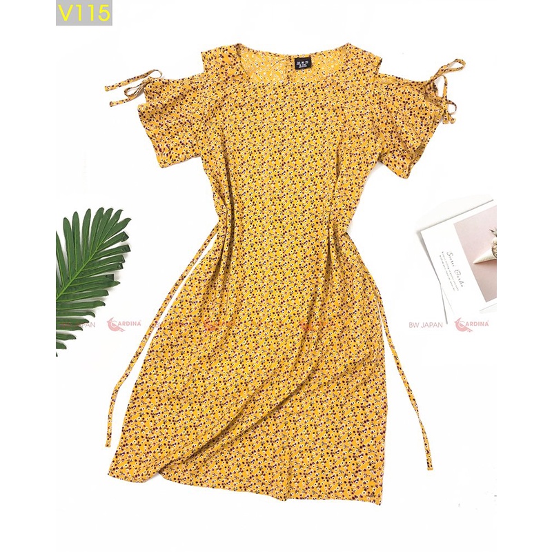 Váy Lanh khoét vai tay nơ Mã V1