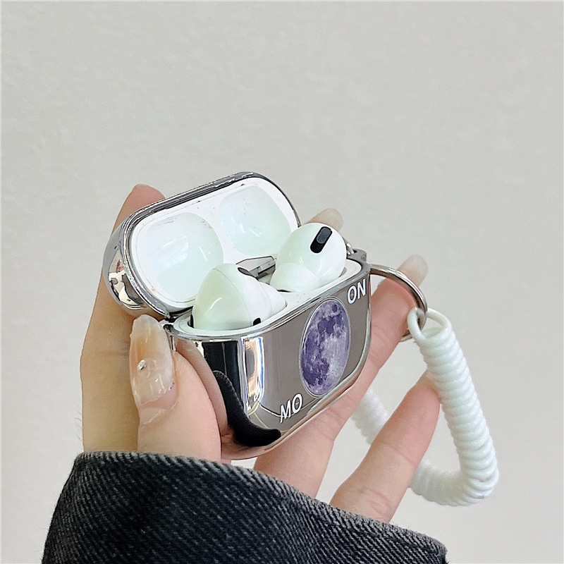 Vỏ Bảo Vệ Hộp Sạc Tai Nghe Airpods Pro 2 / 3 / 3 Mạ Điện Kèm Dây Đeo Phù Hợp