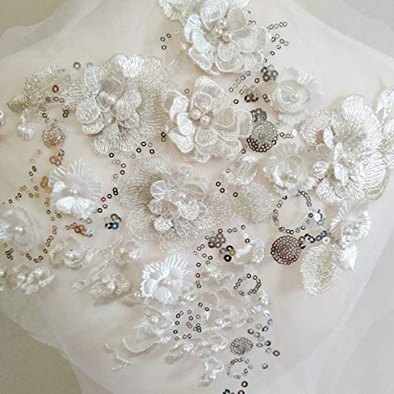 1 Miếng Vải Ren Thêu Hoa 28 * 27CM Cho Cô Dâu