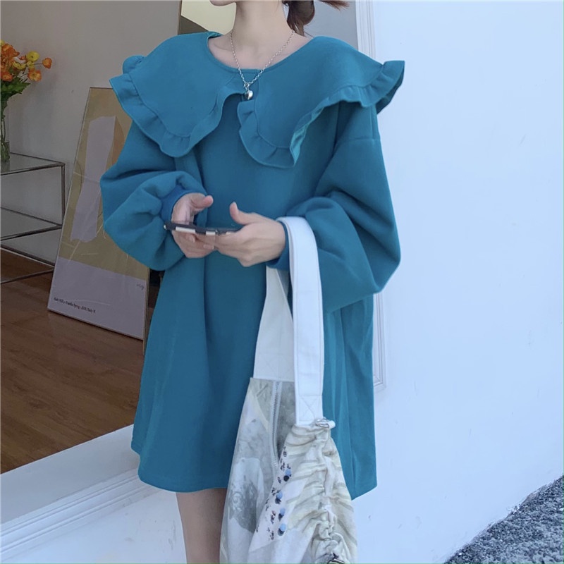 IELGY  Áo sweater Cổ Búp Bê Dáng Rộng Thời Trang Cho Nữ