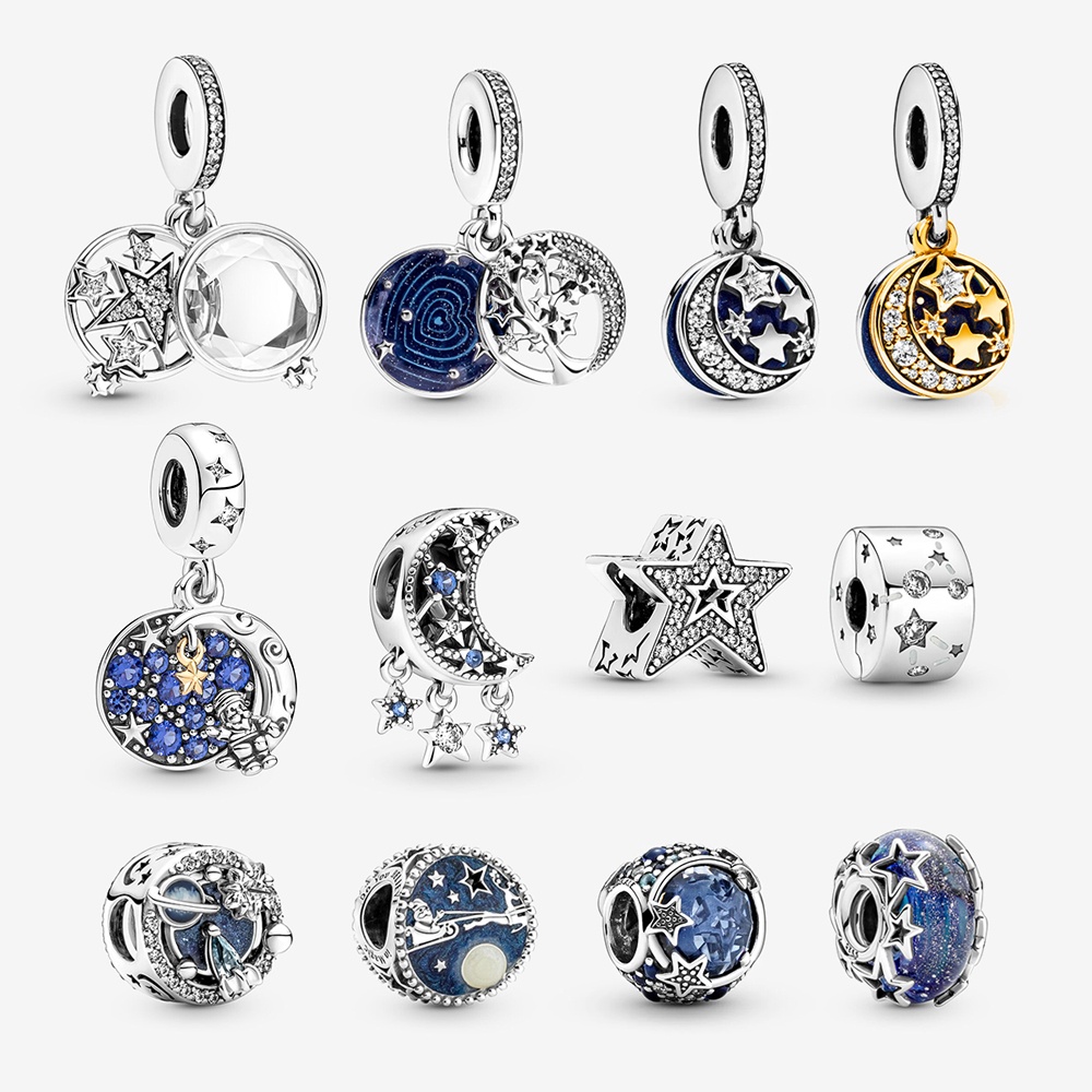 PANDORA Dây ChuyềN Mạ BạC HìNh MặT Trăng Và Ngôi Sao