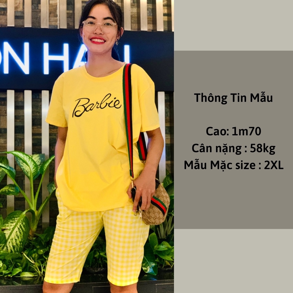 Đồ bộ nữ đồ mặc nhà đẹp dễ thương bigsize AD04 Set ngố đồ bộ nữ thun thể thao quần lửng caro cotton co giãn ESHOP