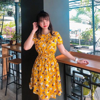 [HÌNH THẬT] ĐẦM NẸP NÚT NHÚN THUN EO