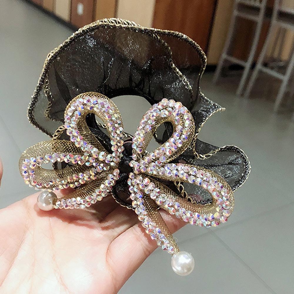 Dây Cột Tóc Scrunchies 15H Bằng Cao Su Organza Đính Nơ Xinh Xắn Giá Đỡ