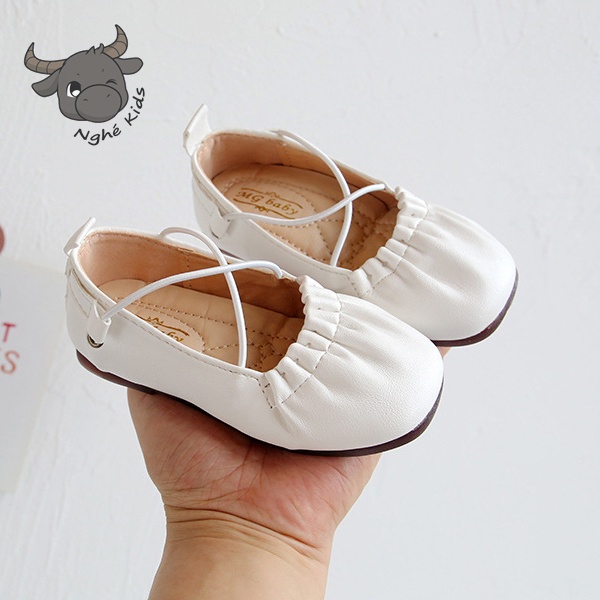 Giày búp bê phong cách hàn quốc cho bé gái Giày da PU đế mềm có dây đan chéo co giãn