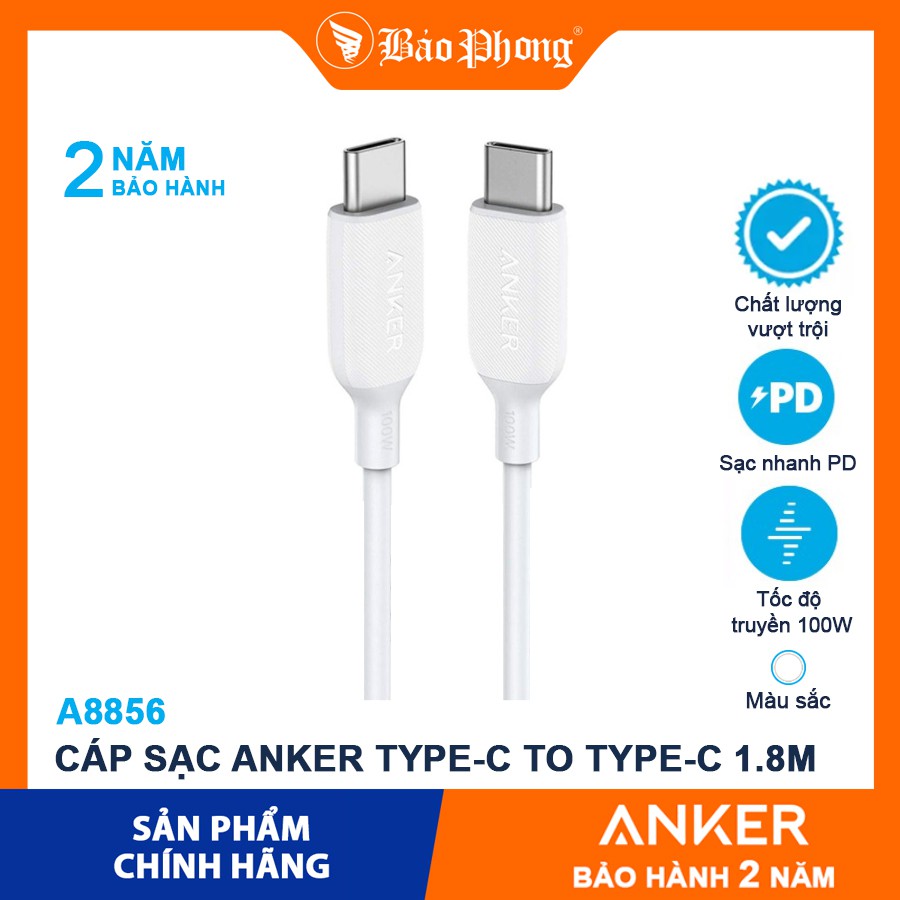 Dây Cáp Sạc Anker A8856 Type C to Type C Powerline III 100w dài 1.8m Dành cho điện thoại máy tính bảng Macbook