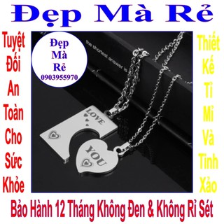 Dây chuyền đôi trái tim khắc chữ LOVE YOU và 5 trái tim - Giá trên là 1 cặp = 2 sợi như hình